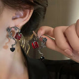 Y2K Gothic Black Liquid Heart Cross Star Pendant Earrings New Red Zircon Love Dangle Earring Irregular Aesthetic Jewelry