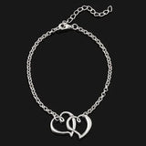 Women Summer Sandy Beach  Double Heart Anklet Alloy Trendy Simplicity Ankle Chain