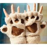 Fashion Girls Cute Cat Paw Plush Half Finger Gloves Warm Soft Plush Short Fingerless Mittens Women Lovely Bear Cat Gloves Gifts