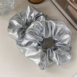 New Silver Leather Large Intestine Hair Band Y2k Punk Personality Scrunchies Headwear High Ponytail Hair Band Hair Accessories