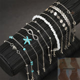 11PCS Multilayers Bohemian Starfish Infinity Heart Chain Anklets Set Women Teens Summer Beach DIY Bracelet on Leg Ankle Jewelry