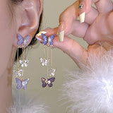 New Fashion Trend Unique Design Elegant Delicate Purple Crystal Butterfly Tassel Earrings Women High Jewelery Wedding Gifts