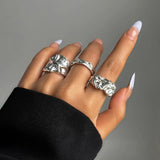 Punk 3pcs/set Chunky Irregular Cuff Rings for Women Geometric Adjustable Open Finger Nail Rings Fashion Statement Jewelry Girls