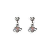 New Laser Opal Love Heart Crystal Planet Drop Earrings for Women Sweet Romantic Dangle Earrings Trend Y2K Jewelry