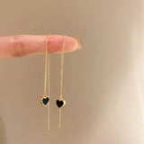 Fashion Black Heart Ear Line Long Hanging Earrings for Women Gold Color Ear Wire Piercing Earring Accessories Jewelry Gifts