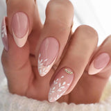 24PCS Gradient Color Fake Nails French Style Almond Shape White Edge Press On Nails Full Cover False Nails For Women Salon Use