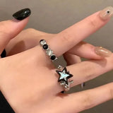 New Y2K Kpop Lucky Star Ring Heart Adjustable Irregular Geometric Punk Retro Women Crystal Ring Set Fashion Girls Jewelry Gifts