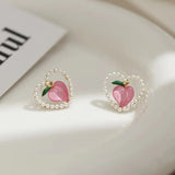 Summer Peach Earrings Female Niche Design Lovely Sweet Versatile Pearl Love Earrings Birthday Party Gift Accessories