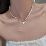 New Fashion Trend Light Luxury Elegant Delicate Pearl Double Layer Heart Necklace Ladies High Jewelry Party Gifts Wholesale