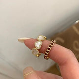 New Korean Oil Dropping Shell Love Metal Opening Ring Fashionable Elegant Simple Geometric Ring Women's Jewelry