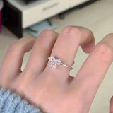 New Exquisite Zircon Bow Open Adjustable Ring For Women Fashionable Personalized Daily Accessory Party Jewelry Birthday Gifts