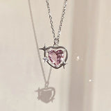 New Pink Heart Necklaces Coquette Crystals Star Luxury Aesthetic Pendant Kpop Vintage Chain Korean Jewelry Y2k Accessories