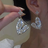 New Sparkling Zircon Bow Earrings Long Fringe Jewelry Women Fashion Wedding High Jewelry Party Gifts