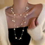 Super-long Multilayer Pearl Necklace Women Fashion Sweater Chain Necklace Female Statement Jewlery