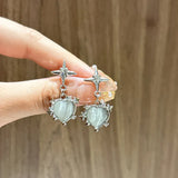 Y2K Star Heart Opal Stone Drop Earrings for Women Kpop Crystal Cross Love Pendant Earring Irregular Aesthetic Egirl Jewelry Gift