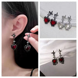 Y2K Gothic Black Liquid Heart Cross Star Pendant Earrings New Red Zircon Love Dangle Earring Irregular Aesthetic Jewelry