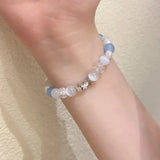 Harajuku Pentagram Pearl Beaded Bracelets for Women Korean Aesthetic Cute Star Blue Glass Ball Bracelets Y2k Jewelry Gifts