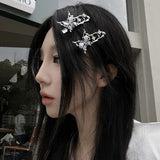 Y2K Irregular Liquid Metal Hairpin Butterfly Zircon Hair Clips Girl Fashion Silver Bang Clip For Women Hair Accessories