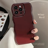 Fashion Cute Wine Red Wave Frame Shockproof Phone Case For iPhone 15 14 13 12 11 Pro Max Air Bag Soft Back Cover Non-slip Bumper