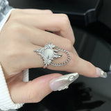 New Gothic Irregular Tassel Moonstone Rings Lava Chain Star Opal Stone Ring Small Fresh Women Wedding Party Jewelry Gifts