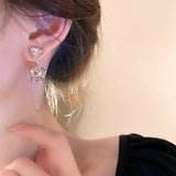 Pink Zircon Personality Lava Love Heart Metal Star Tassel Earrings for Women Girl Party Trendy Y2K Jewelry