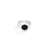 New Simple Fashion Retro Hexagonal Black Glossy Rings Design Sense Men Opening Adjustable Metal Ring Anniversary Gift Jewelry