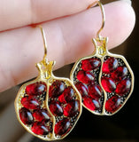 Boho Vintage Gold Color Fruit Pomegranate Drop Earrings For Women Natural Red Garnet Hook Earrings Wedding Band Jewelry Gifts