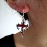Gothic Punk Earrings Steampunk Black Cross Metal Red Rhinestone Ear Pendant For Women Girl Ear Drop