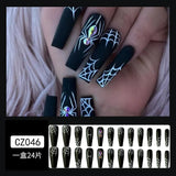 24Pcs/Lot Halloween Spider with Diamonds Fake Nails Spider Web Long Press on Nail Tips Removable Wearable Ballet False Nails Art