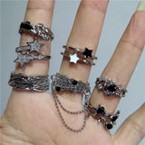 New Kpop Trend Gothic Aesthetic Zircon Crystal Star Double Layer Ring For Women Girls Jewelry Y2K EMO Fashion Grunge Accessories