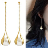 Valentine's Day Women Pearl Tassel Earrings Matte Temperament Long Trendy Dangler for Girl