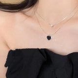 New Fashion Trend Unique Design Exquisite Light Luxury Zircon Double Layer Black Love Heart Necklace Women Jewelry Party Gift