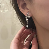 Y2k Liquid Metal Geometric Irregular Zircon Earrings for Women Asymmetrical Earrings Jewelry Gifts