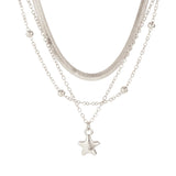 3pcs/set Punk Silver Color Copper Bead Flat Snake Chain Necklace for Women Vintage Star Pendant Necklace Set