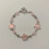 New Korean Pink Love Heart Beaded Bracelets for Women Sweet Temperament Design Bracelet Party Jewellery Gifts