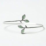 925 Stamp Silver Color Bangle for Women Green Opal Leaf Twigs Branch Jewelry Girls' Gift Dropshipping