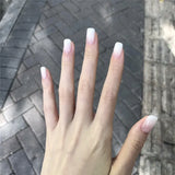 24Pcs Full Cover Transparent White French Press On Nails with Glue Sticker Artificial False