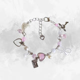 New Korean Pink Love Heart Beaded Bracelets for Women Sweet Temperament Design Bracelet Party Jewellery Gifts