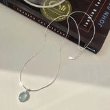 Simple Retro Oval Aquamarine Pendant Necklace For Women Girls Luxury Snake Chain Necklace Fashion Temperament Jewelry Gifts