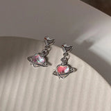 New Laser Opal Love Heart Crystal Planet Drop Earrings for Women Sweet Romantic Dangle Earrings Trend Y2K Jewelry