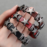 Vintage Star Wrap Leather Bracelet Men Punk Rock Pentagram Spikes Rivet Gothic Wide Cuff Bangle Women Y2K Jewelry Accessories