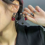 Y2K Gothic Black Liquid Heart Cross Star Pendant Earrings New Red Zircon Love Dangle Earring Irregular Aesthetic Jewelry