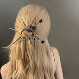 Vintage Rose Hair Sticks Hairwear for Women Simple Flower Black Red Hairpin Hair Chopstick Disk Hairstick Headdress Jewelry