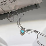 Trendy Silver Color Double Love Heart-shaped Moonstone Pendant Necklace Ladies Temperament Clavicle Chain Couple Jewelry Gift