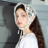 White Woven Floral Lace Hair Scarf Wraps Women Retro Triangle Headscarf Hat Travel Photo Headband Hair Accessories