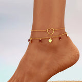 Gold Color Heart Anklet Multilayers Adjustable Anklet For Women New Fashion Summer Bracelet On Foot Beach Party Leg Chains