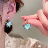 New Korean Fashion Retro Sweet Cute Heart Love Star Blue Peach Pendant Earrings Women Charm Y2K Goth Party Jewelry Gifts