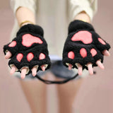 Fashion Girls Cute Cat Paw Plush Half Finger Gloves Warm Soft Plush Short Fingerless Mittens Women Lovely Bear Cat Gloves Gifts