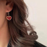 Trendy Red Enamel Love Heart Earrings For Women Girl Circle Metal Love Heart Hanging Dangle Earrings Vintage Jewelry