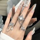 New Gothic Irregular Tassel Moonstone Rings Lava Chain Star Opal Stone Ring Small Fresh Women Wedding Party Jewelry Gifts